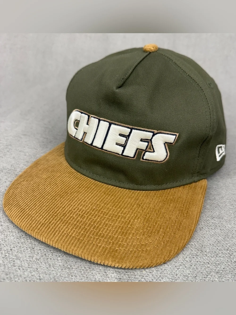Kansas City Chiefs Hat New Era Golfer Olive Corduroy Retro 90s Semi-Structured